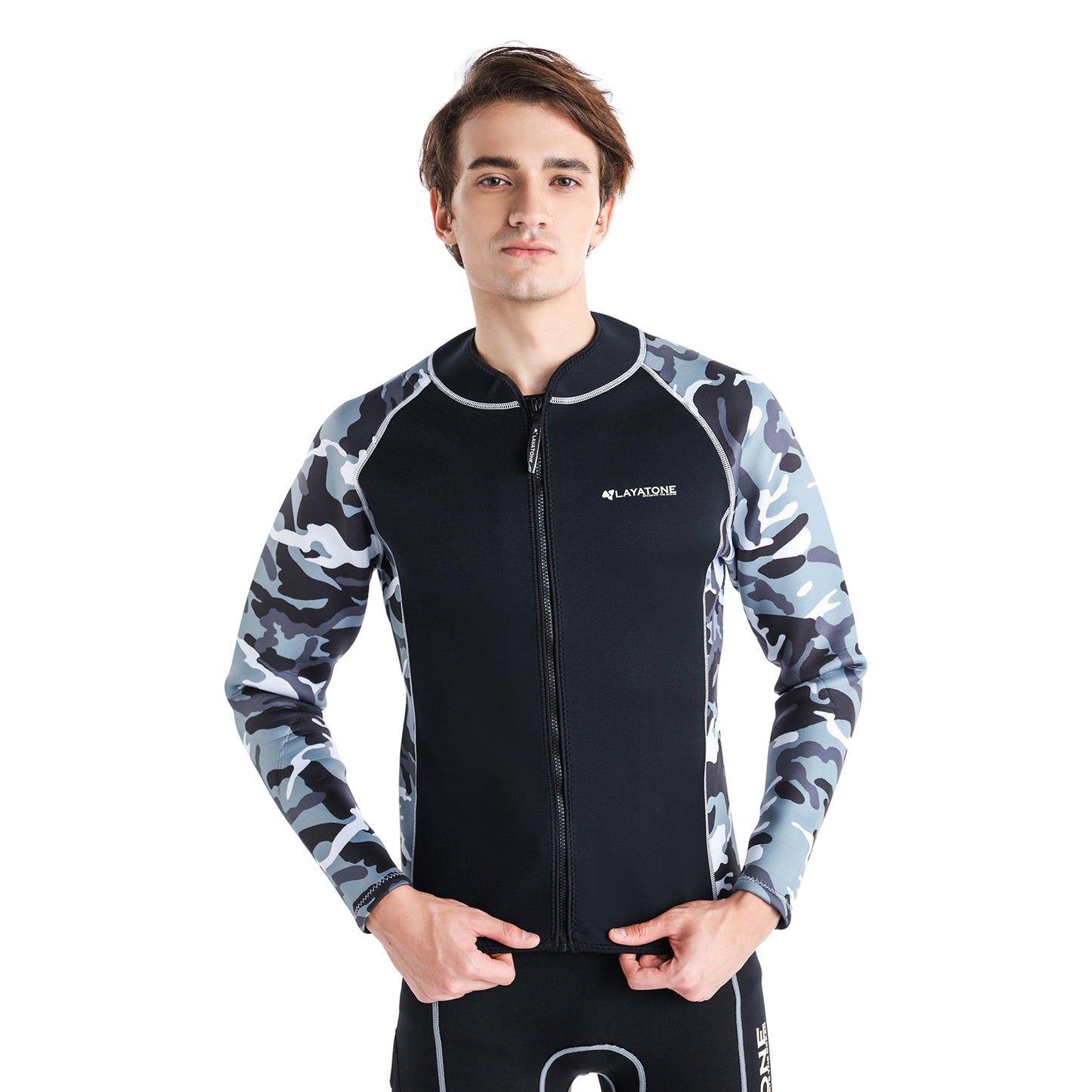 LAYATONE Mens Wetsuit Top Jacket 2mm or 3mm - Neoprene Long Sleeve for Warmth & Comfort- Surfing, Snorkeling, All Watersports - w/Extended Back Flap and Durable YKK Locking Front Zipper