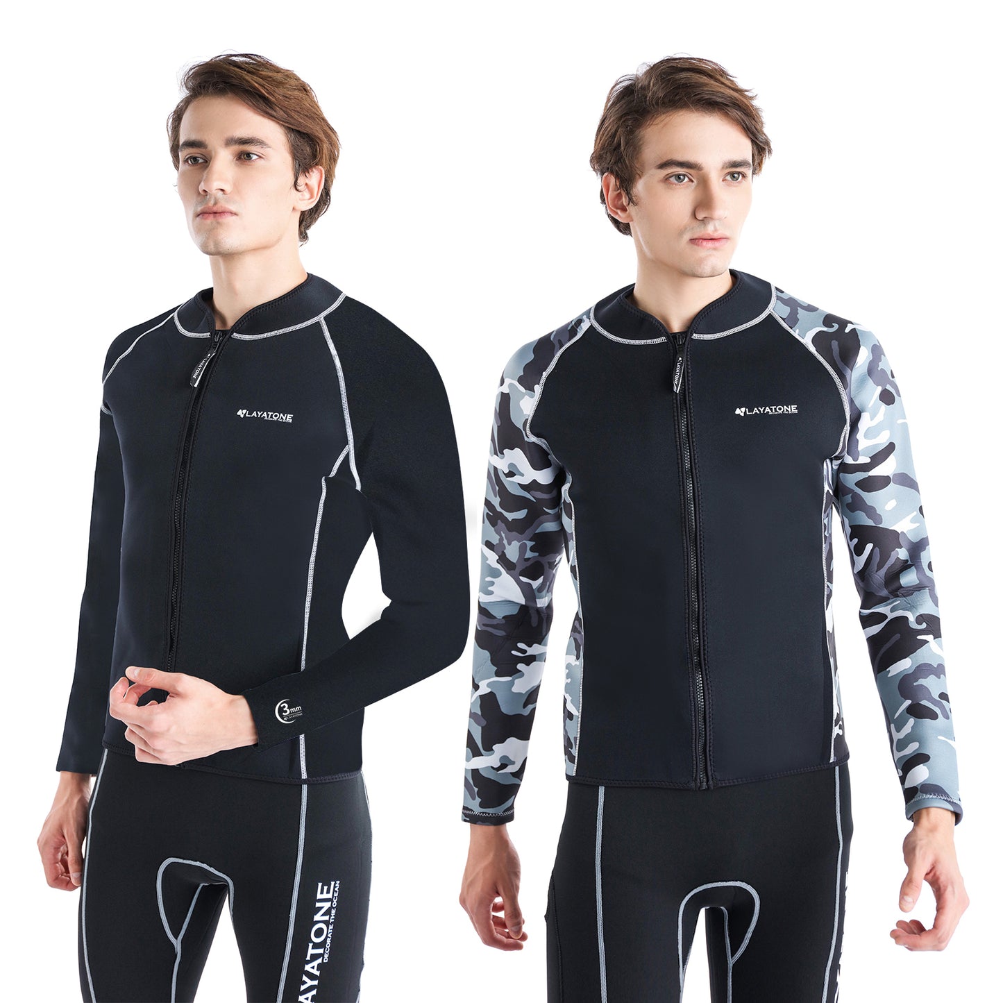 LAYATONE Mens Wetsuit Top Jacket 2mm or 3mm - Neoprene Long Sleeve for Warmth & Comfort- Surfing, Snorkeling, All Watersports - w/Extended Back Flap and Durable YKK Locking Front Zipper