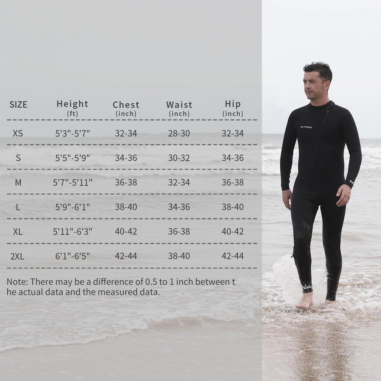 LayaTone Wetsuits for Men Wetsuit Women, 3mm Neoprene Wetsuit Full Body Front Zipper Wet Suits for Diving Snorkeling Surfing Swimming in Cold Water