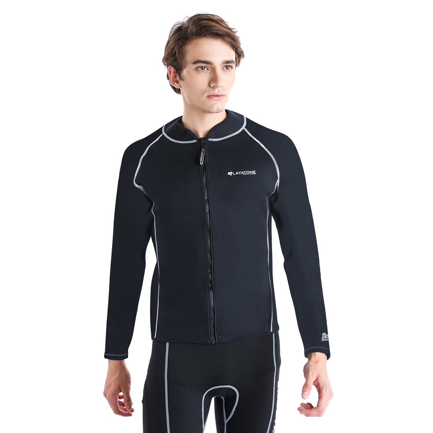 LAYATONE Mens Wetsuit Top Jacket 2mm or 3mm - Neoprene Long Sleeve for Warmth & Comfort- Surfing, Snorkeling, All Watersports - w/Extended Back Flap and Durable YKK Locking Front Zipper