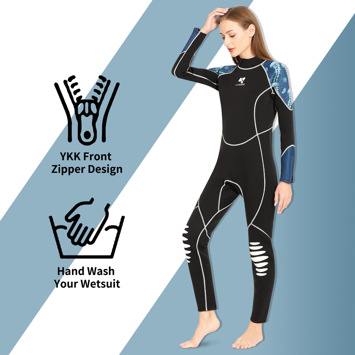 LayaTone Wetsuit Women Full Body 3mm Neoprene Diving Suit with Back Zip, Wetsuits for Women in Cold Water Swimming Diving Snorkeling Kayaking
