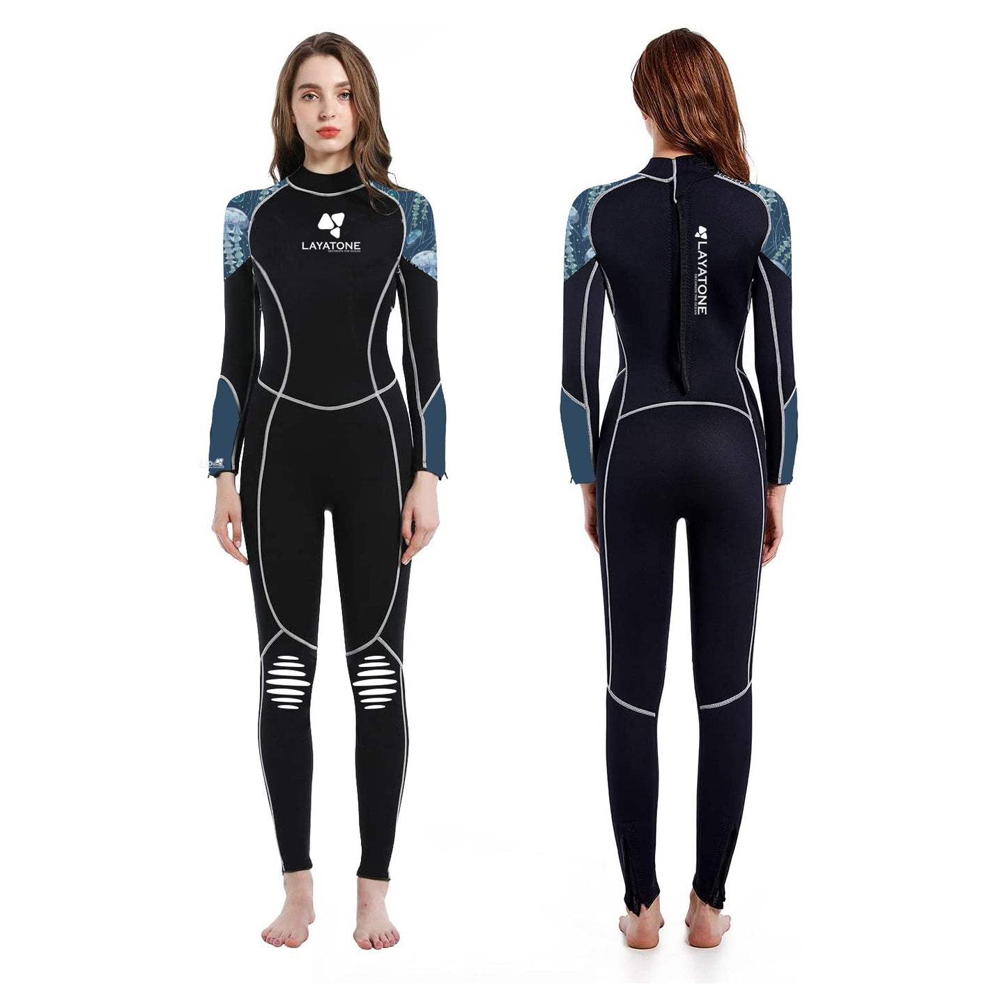 LayaTone Wetsuit Women Full Body 3mm Neoprene Diving Suit with Back Zip, Wetsuits for Women in Cold Water Swimming Diving Snorkeling Kayaking