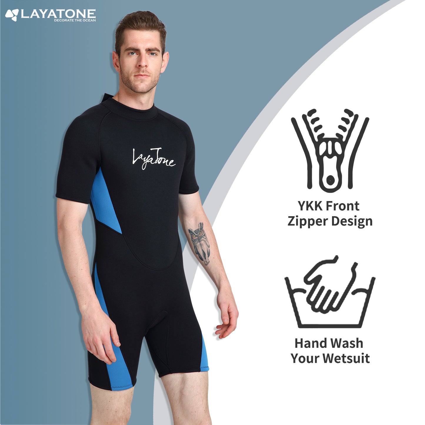 LayaTone Shorty Wetsuit Mens Womens 3mm Neoprene Shorty Wetsuits for Swimming Diving Surfing Freediving Snorkeling