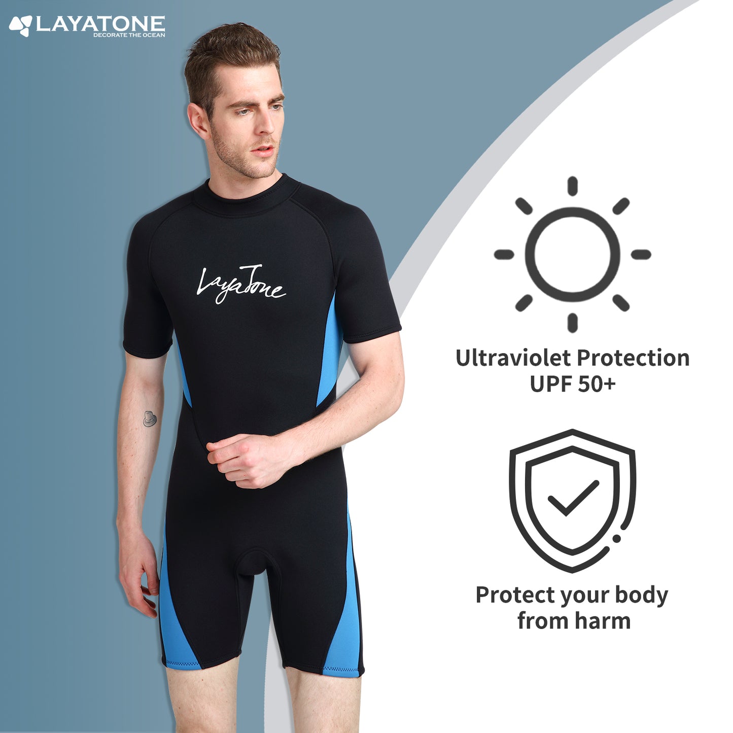 LayaTone Shorty Wetsuit Mens Womens 3mm Neoprene Shorty Wetsuits for Swimming Diving Surfing Freediving Snorkeling