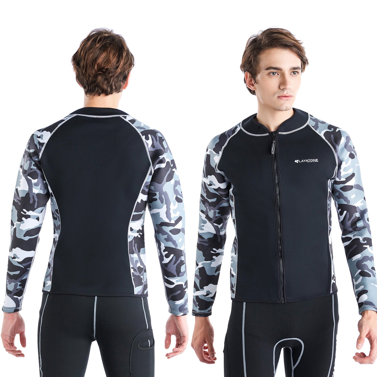 LAYATONE Mens Wetsuit Top Jacket 2mm or 3mm - Neoprene Long Sleeve for Warmth & Comfort- Surfing, Snorkeling, All Watersports - w/Extended Back Flap and Durable YKK Locking Front Zipper