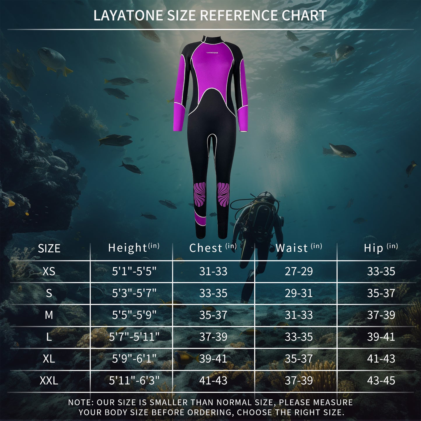 LayaTone Wetsuit Women Full Body 3mm Neoprene Diving Suit with Back Zip, Wetsuits for Women in Cold Water Swimming Diving Snorkeling Kayaking