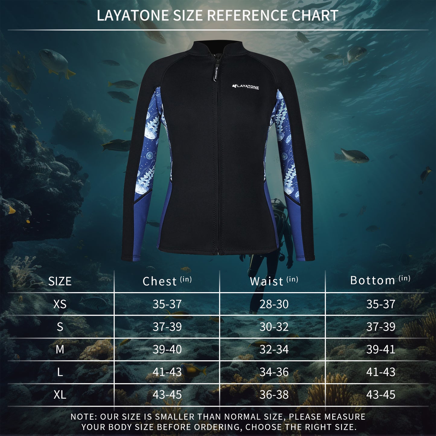 layatone Wetsuit Top Women 3mm Neoprene Wetsuits Jacket,Front Zipper Long Sleeves Diving Suit for Swimming,Snorkeling,Scuba Diving,Surfing