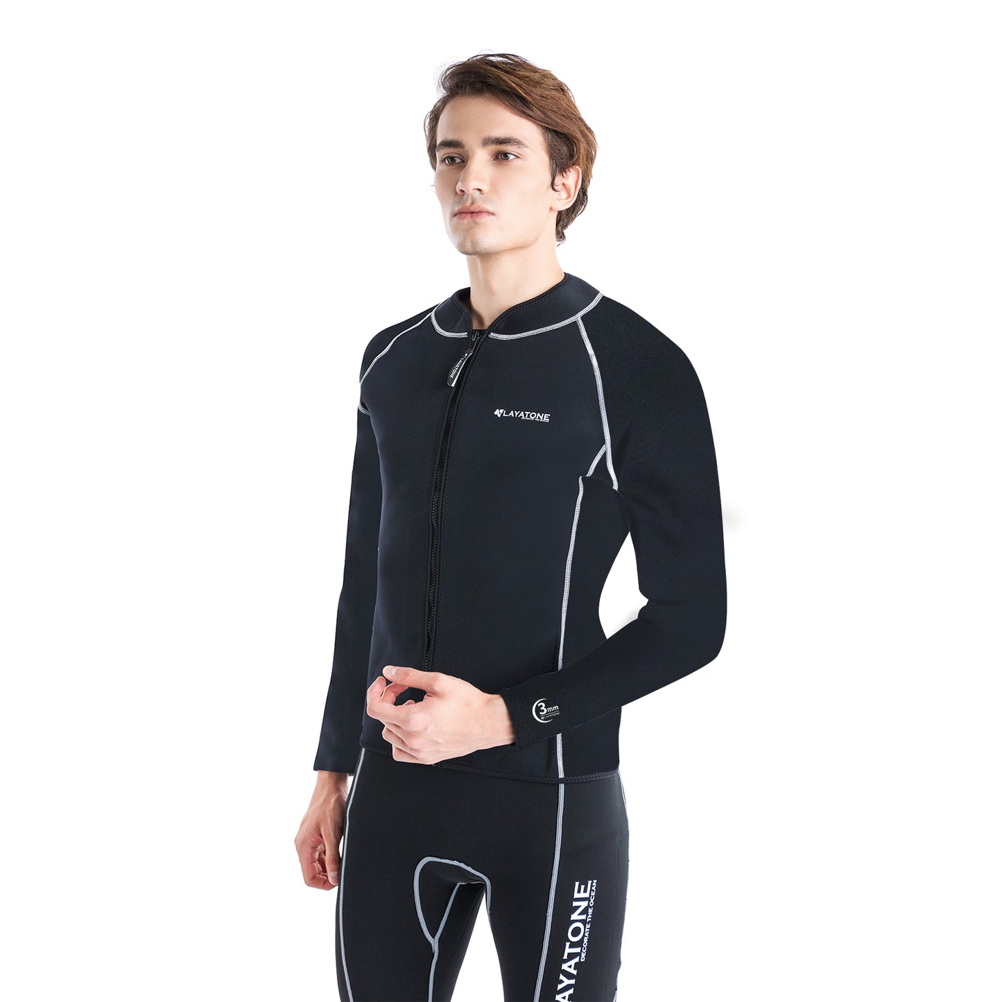 LAYATONE Mens Wetsuit Top Jacket 2mm or 3mm - Neoprene Long Sleeve for Warmth &amp; Comfort- Surfing, Snorkeling, All Watersports - w/Extended Back Flap and Durable YKK Locking Front Zipper
