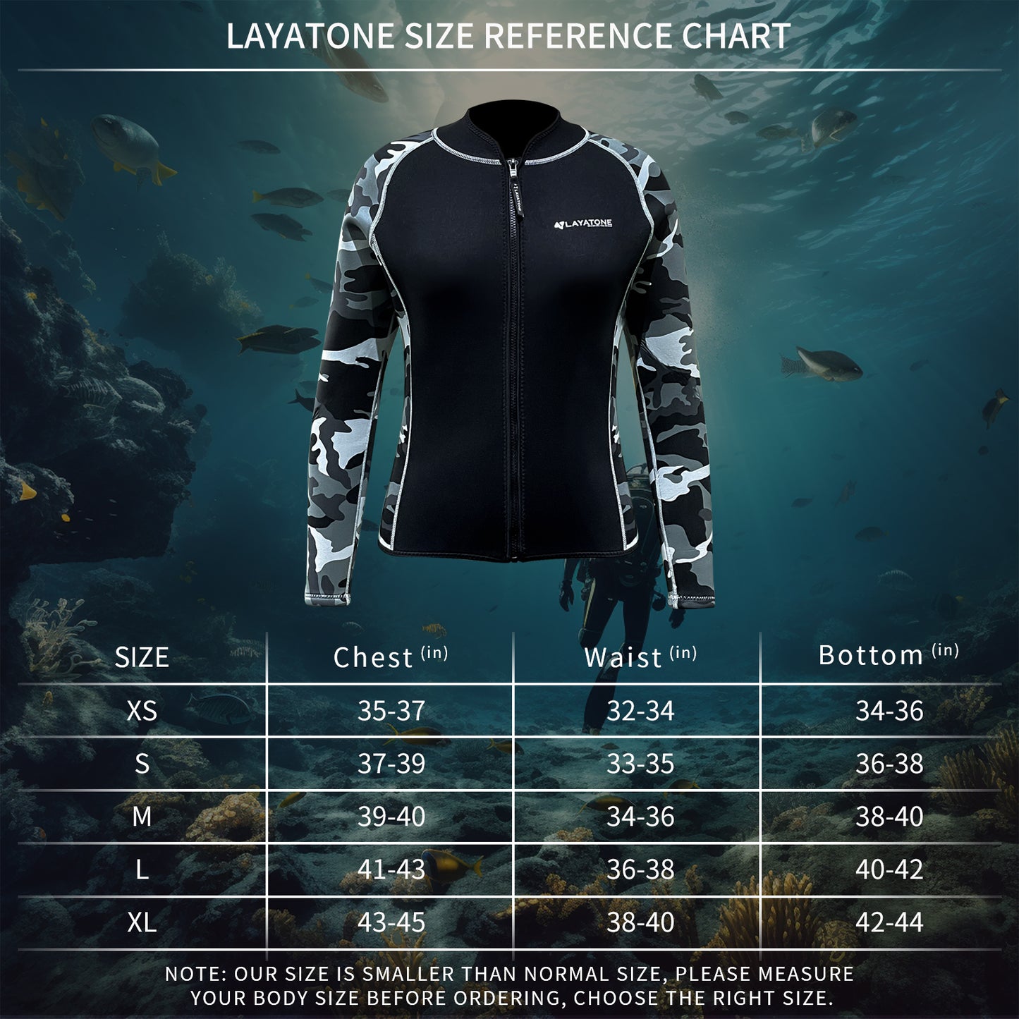 LAYATONE Mens Wetsuit Top Jacket 2mm or 3mm - Neoprene Long Sleeve for Warmth &amp; Comfort- Surfing, Snorkeling, All Watersports - w/Extended Back Flap and Durable YKK Locking Front Zipper